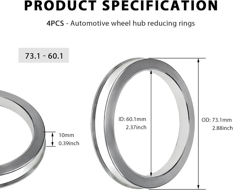 MTRPS 4 PCS Hub Centric Rings, 60 ID to 73 OD Wheel Center Bore Shaft Shock Absorbing Spacer, Aluminum Alloy Wheel Hubrings Compatible with Most Vehicles, Car Accessories - Image 2